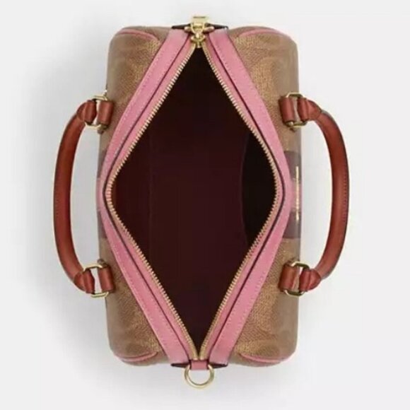 💕COACH💕 Rowan Satchel Bag ~ Signature Canvas Stripe Print Pink NWT - Picture 4 of 8